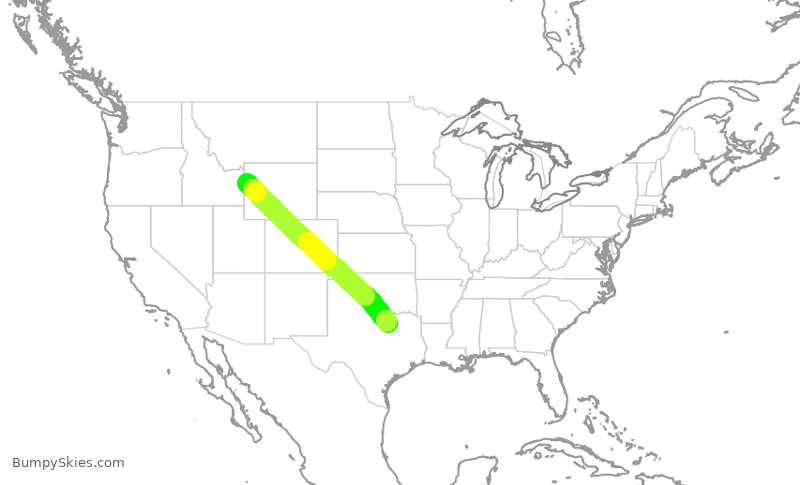 Turbulence forecast map for AAL2956, JAC to DFW