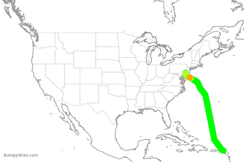 Turbulence forecast map for AAL2959, PHL to SXM