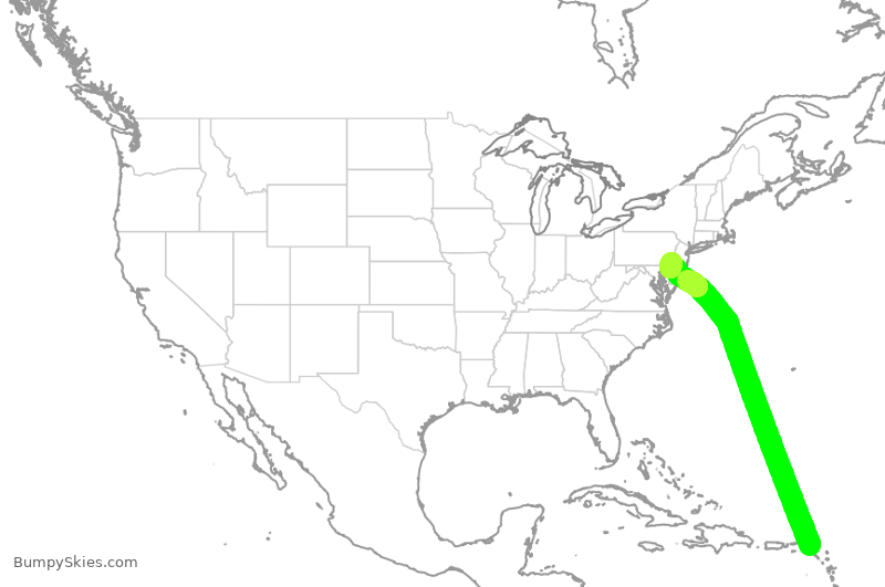 Turbulence forecast map for AAL2959, SXM to PHL