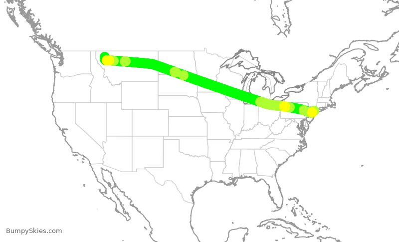 Turbulence forecast map for AAL2960, FCA to LGA