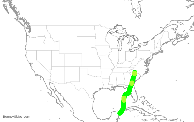Turbulence forecast map for AAL2962, CLT to CZM