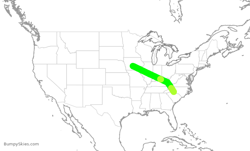 Turbulence forecast map for AAL2962, DSM to CLT