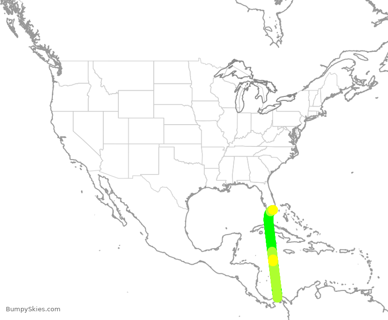 Turbulence forecast map for AAL2964, PTO to MIA
