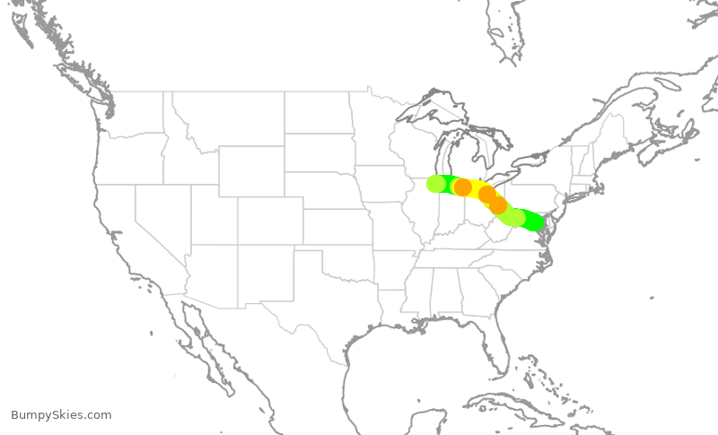 Turbulence forecast map for AAL2965, ORD to DCA