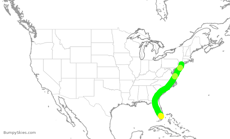 Turbulence forecast map for AAL2967, MIA to JFK