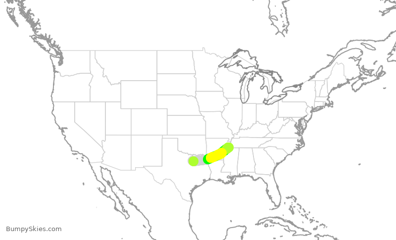 Turbulence forecast map for AAL2969, DFW to MEM