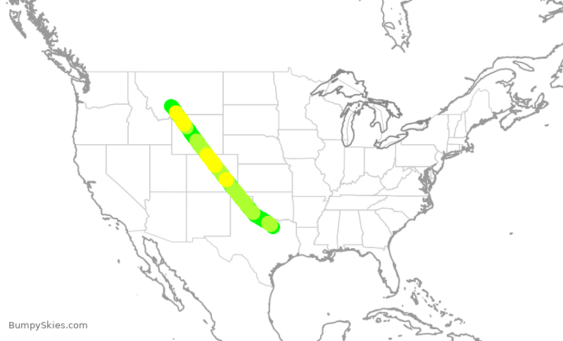 Turbulence forecast map for AAL2970, BZN to DFW