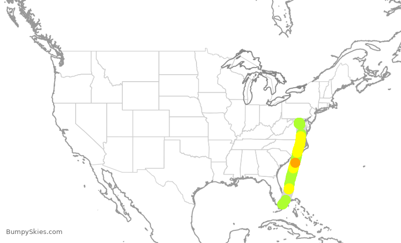 Turbulence forecast map for AAL2970, DCA to MIA