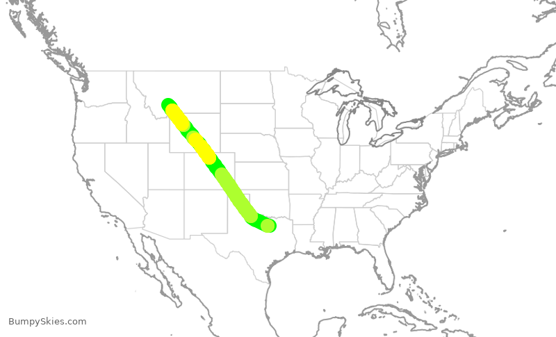 Turbulence forecast map for AAL2970, DFW to BZN