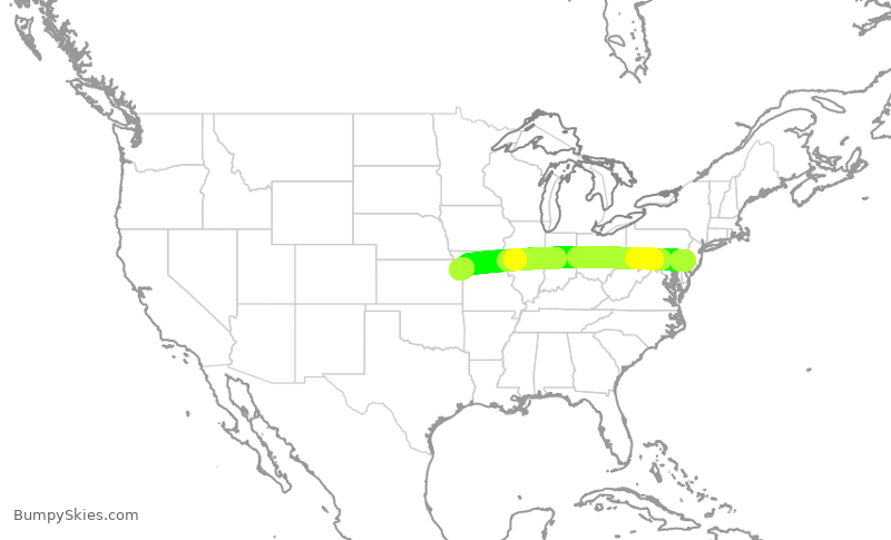 Turbulence forecast map for AAL2971, PHL to MCI