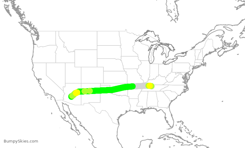 Turbulence forecast map for AAL2972, BNA to PHX