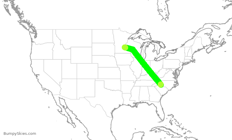 Turbulence forecast map for AAL2972, CLT to MSP