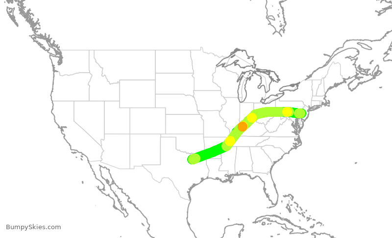 Turbulence forecast map for AAL2973, DFW to PHL