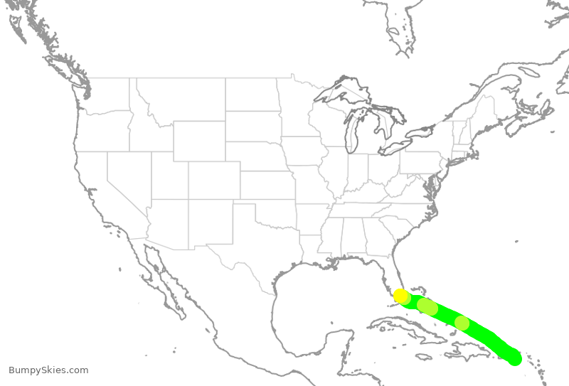 Turbulence forecast map for AAL2973, ISX to MIA