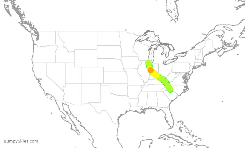 Turbulence forecast map for AAL2976, ORD to CLT