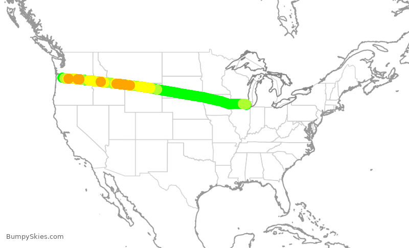 Turbulence forecast map for AAL2977, ORD to PDX