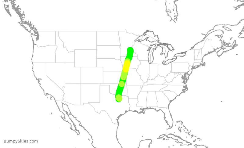Turbulence forecast map for AAL2978, DFW to MSP