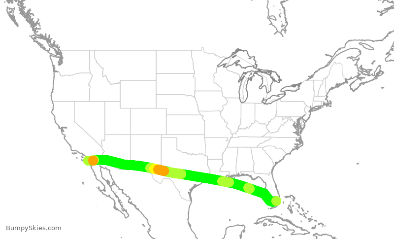 Turbulence forecast map for AAL2979, MIA to SAN