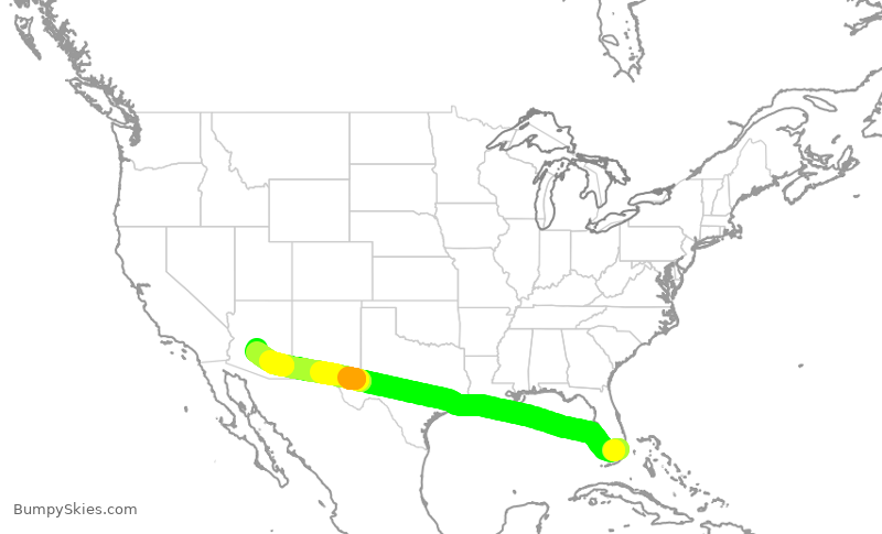 Turbulence forecast map for AAL2982, MIA to PHX