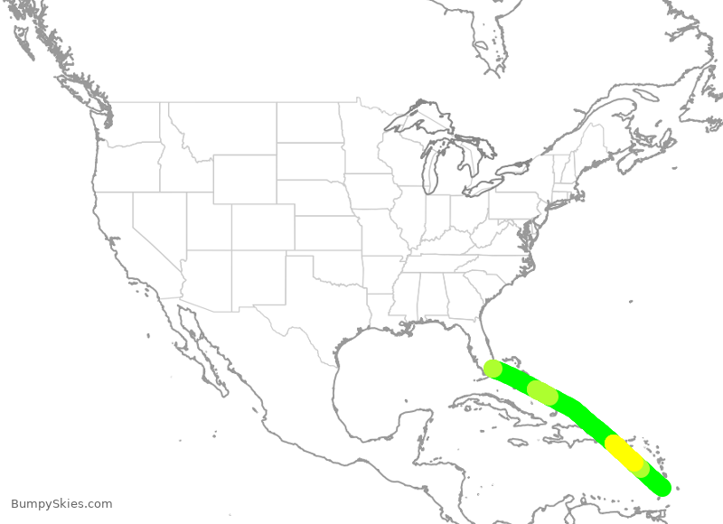 Turbulence forecast map for AAL2986, MIA to VSA