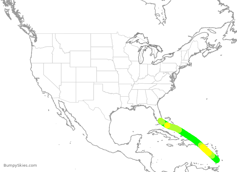Turbulence forecast map for AAL2986, VSA to MIA