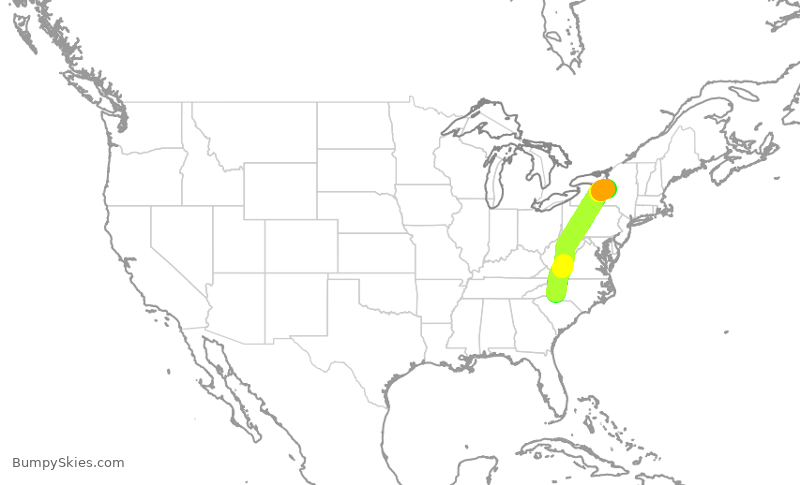 Turbulence forecast map for AAL2987, CLT to SYR