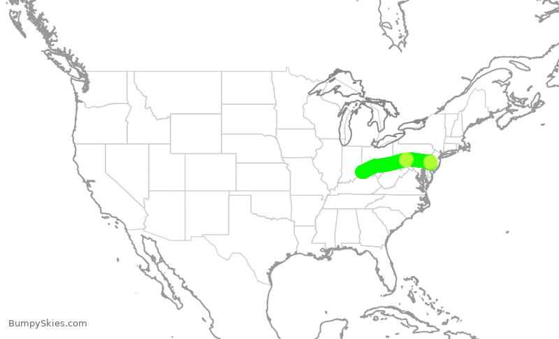 Turbulence forecast map for AAL2987, CVG to PHL