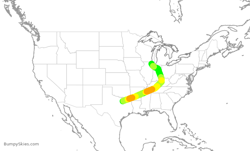Turbulence forecast map for AAL2988, DFW to ORD