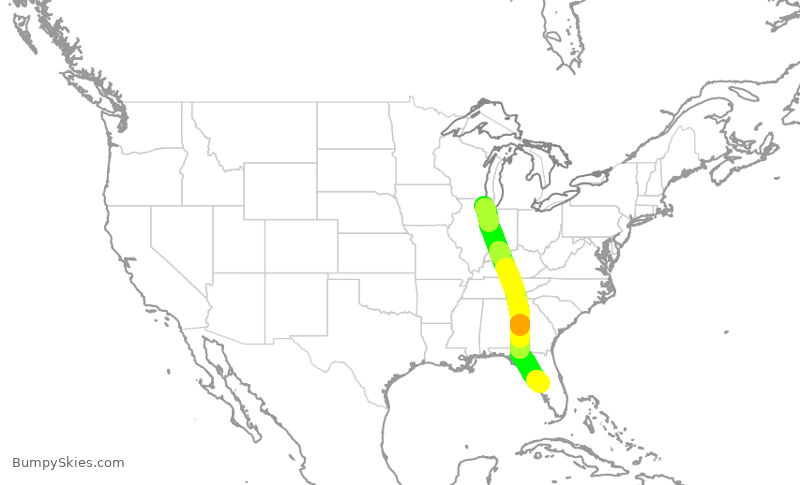 Turbulence forecast map for AAL2990, ORD to TPA