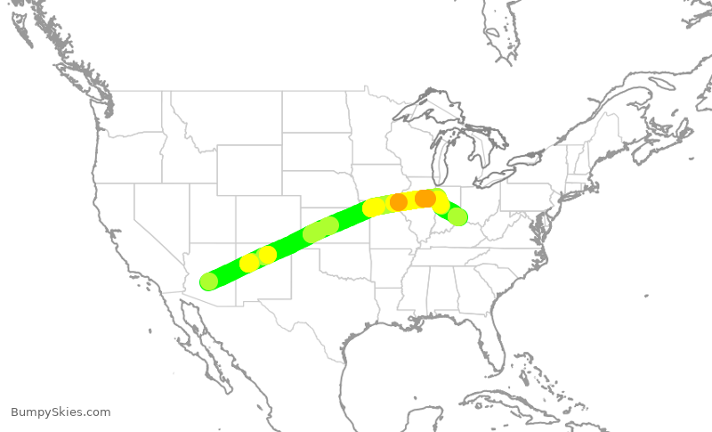 Turbulence forecast map for AAL2990, PHX to CVG