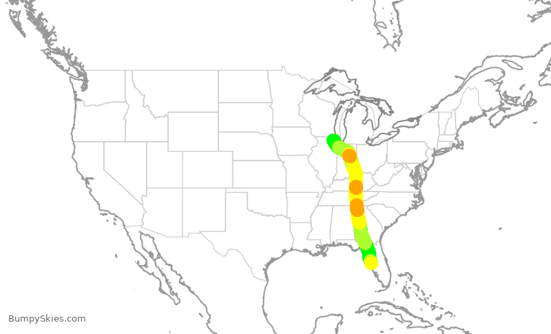 Turbulence forecast map for AAL2990, TPA to ORD