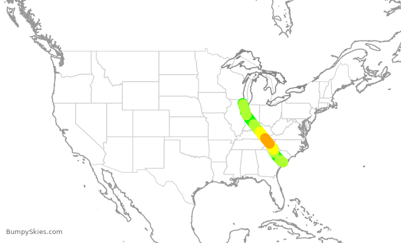 Turbulence forecast map for AAL2991, ORD to CHS
