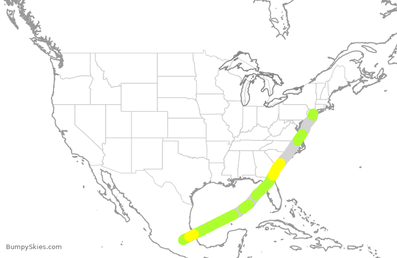 Turbulence forecast map for AAL2996, MMX to JFK