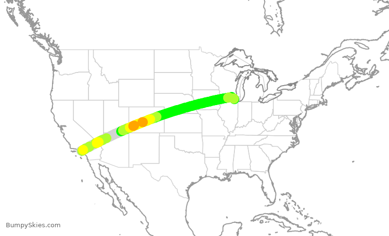 Turbulence forecast map for AAL2998, LAX to ORD