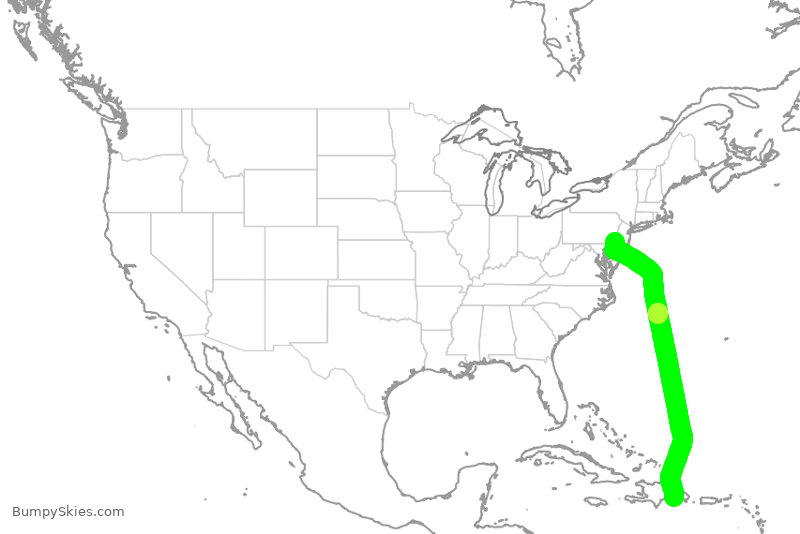 Turbulence forecast map for AAL3007, PHL to SDQ