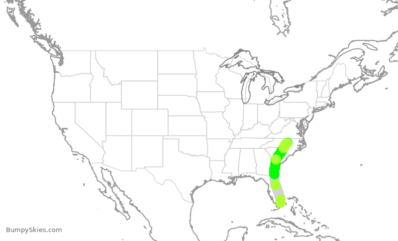 Turbulence forecast map for AAL3008, MIA to RDU