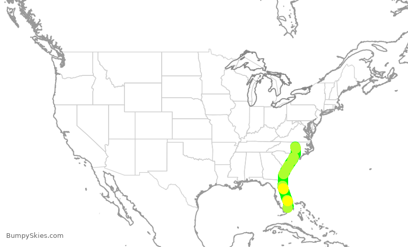 Turbulence forecast map for AAL3008, RDU to MIA