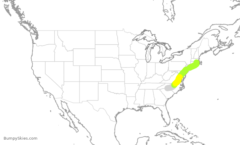 Turbulence forecast map for AAL3010, CLT to PVD