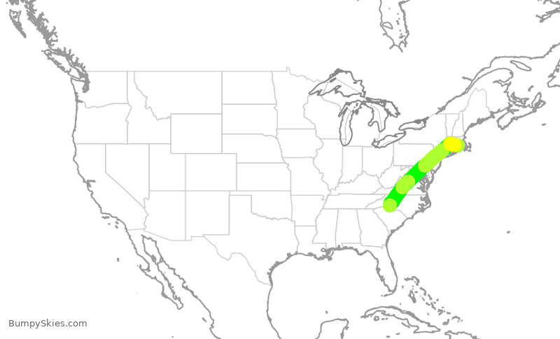 Turbulence forecast map for AAL3010, PVD to CLT