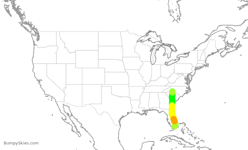 Turbulence forecast map for AAL3011, CLT to MIA