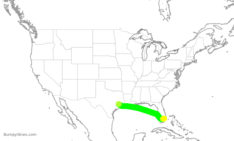 Turbulence forecast map for AAL3012, MIA to IAH