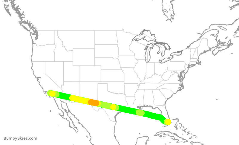 Turbulence forecast map for AAL3013, LAX to MIA