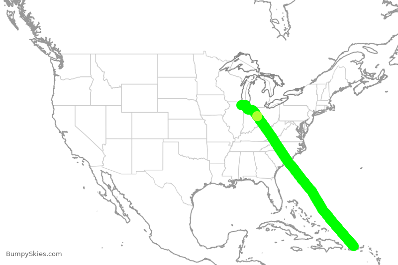 Turbulence forecast map for AAL3013, SJU to ORD