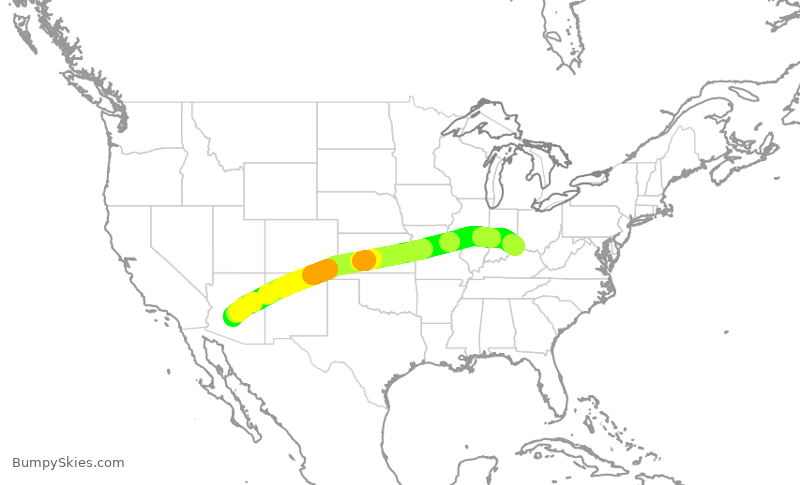 Turbulence forecast map for AAL3016, CVG to PHX