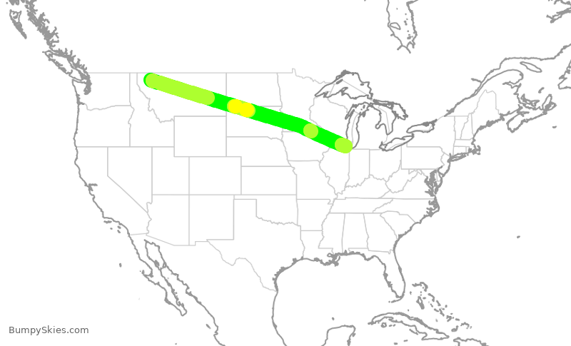Turbulence forecast map for AAL3016, FCA to ORD