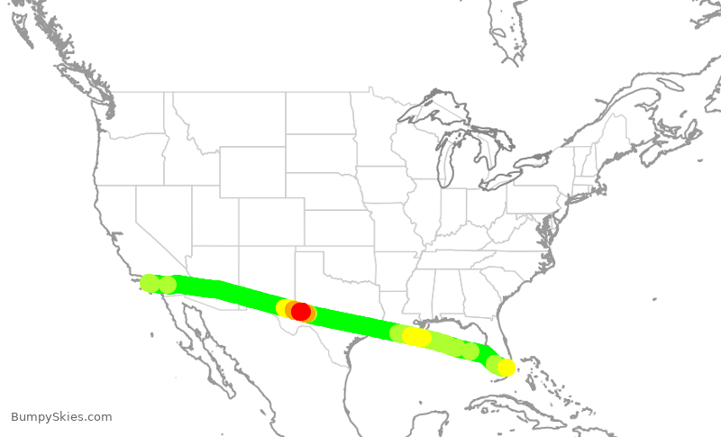 Turbulence forecast map for AAL3016, LAX to MIA