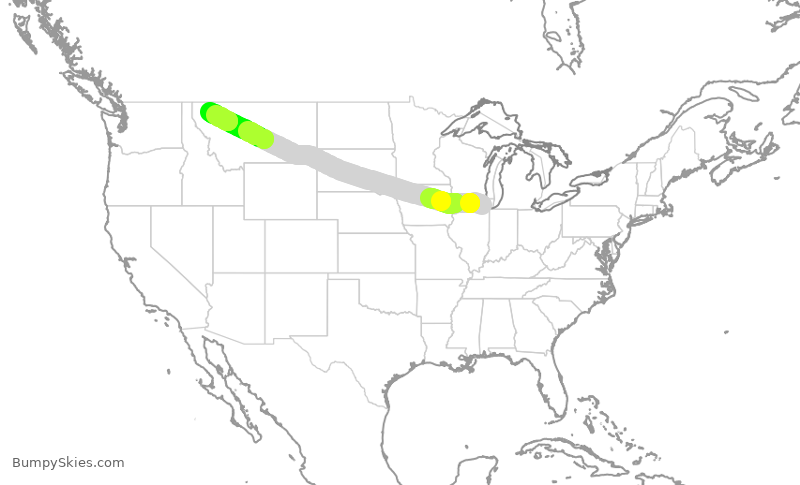 Turbulence forecast map for AAL3016, ORD to FCA