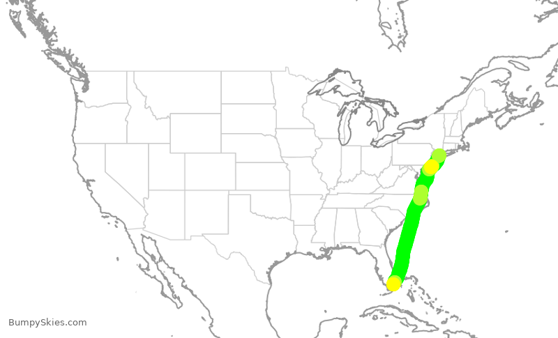 Turbulence forecast map for AAL3017, LGA to MIA