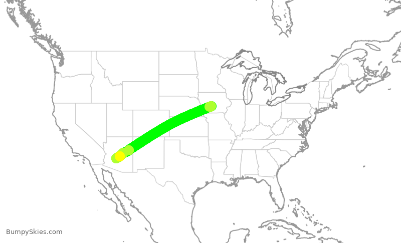 Turbulence forecast map for AAL3019, DSM to PHX
