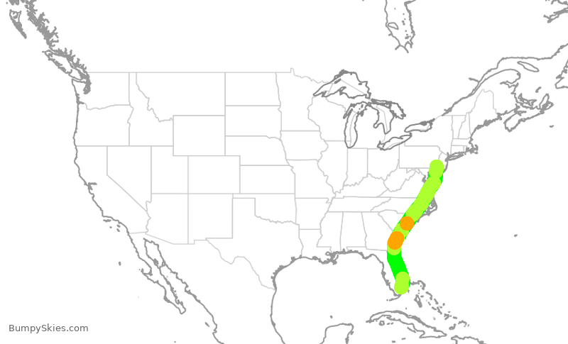 Turbulence forecast map for AAL3021, PHL to FLL